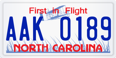 NC license plate AAK0189