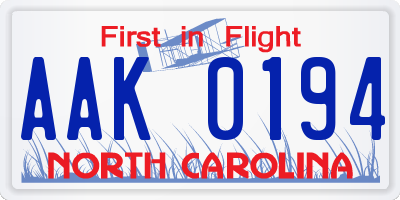 NC license plate AAK0194