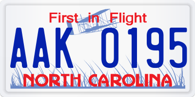 NC license plate AAK0195