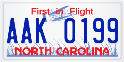 NC license plate AAK0199