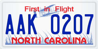NC license plate AAK0207