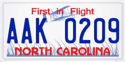 NC license plate AAK0209