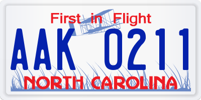 NC license plate AAK0211