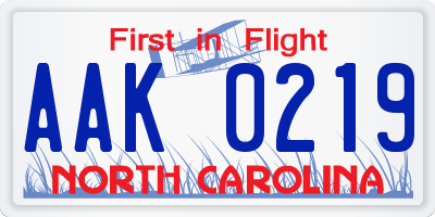 NC license plate AAK0219