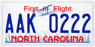 NC license plate AAK0222