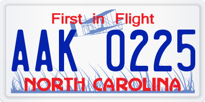 NC license plate AAK0225