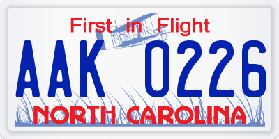 NC license plate AAK0226