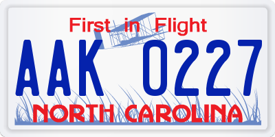 NC license plate AAK0227