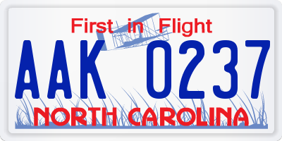 NC license plate AAK0237