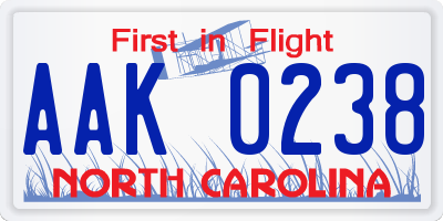NC license plate AAK0238