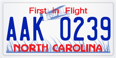 NC license plate AAK0239