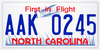 NC license plate AAK0245