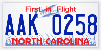 NC license plate AAK0258