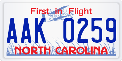 NC license plate AAK0259