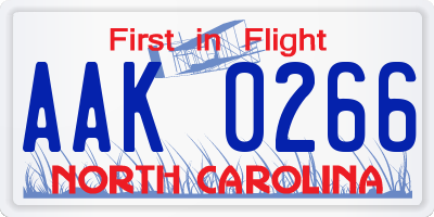 NC license plate AAK0266