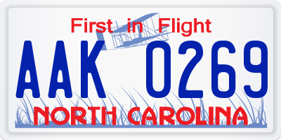 NC license plate AAK0269