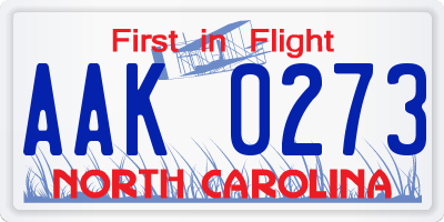 NC license plate AAK0273