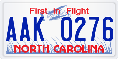 NC license plate AAK0276