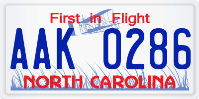 NC license plate AAK0286