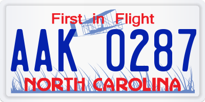 NC license plate AAK0287
