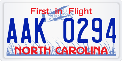 NC license plate AAK0294