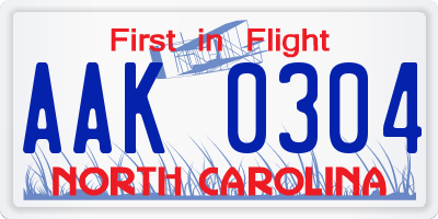 NC license plate AAK0304