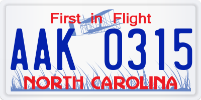 NC license plate AAK0315