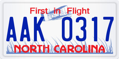 NC license plate AAK0317