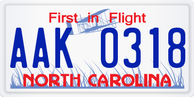 NC license plate AAK0318