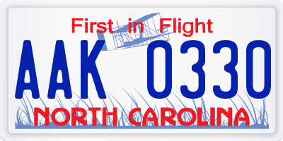 NC license plate AAK0330