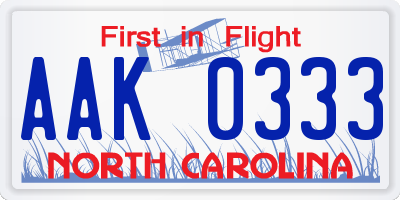 NC license plate AAK0333