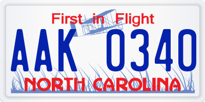 NC license plate AAK0340