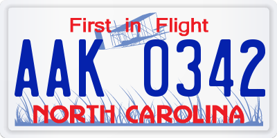 NC license plate AAK0342