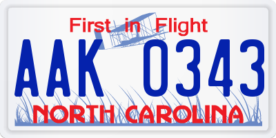 NC license plate AAK0343