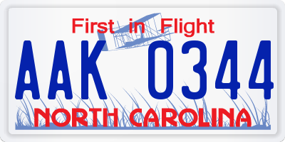 NC license plate AAK0344