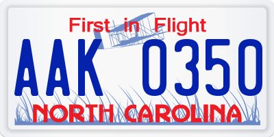 NC license plate AAK0350
