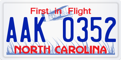 NC license plate AAK0352