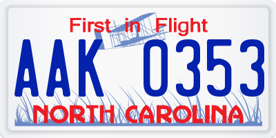 NC license plate AAK0353