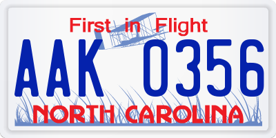NC license plate AAK0356
