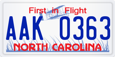 NC license plate AAK0363