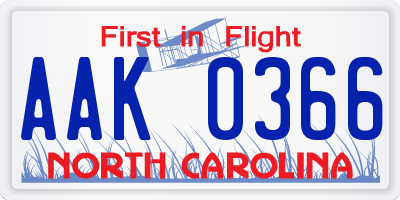 NC license plate AAK0366