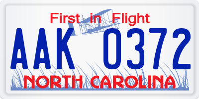 NC license plate AAK0372