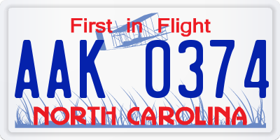 NC license plate AAK0374