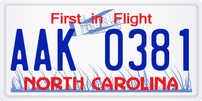 NC license plate AAK0381