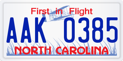 NC license plate AAK0385