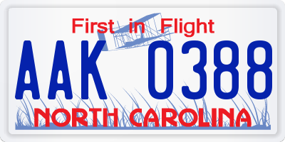 NC license plate AAK0388