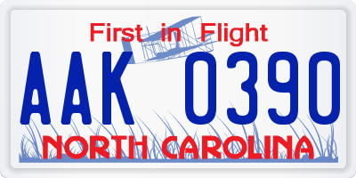 NC license plate AAK0390