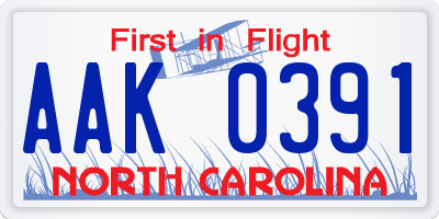 NC license plate AAK0391