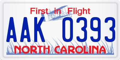 NC license plate AAK0393