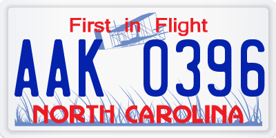 NC license plate AAK0396